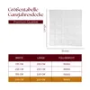 A size chart for a duvet with an image of a duvet and a table of dimensions and fill weights. Anteprima dell’immagine prodotto