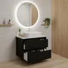 A modern bathroom vanity with a sink and mirror. Produktbild-Vorschau