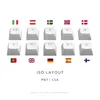 Keyboard keycaps with different country flags and characters. Produktbild-Vorschau