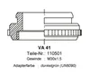 A technical drawing of a valve adapter with accompanying product information. Produktbild-Vorschau
