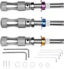 A set of three tubular lock pick tools with different colored rings (purple, blue, gold) and various small accessories like hex keys and pins. Produktbild-Vorschau