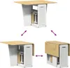 A collage of three images showing a butterfly dining table set in different configurations, with arrows indicating adjustability. Produktbild-Vorschau