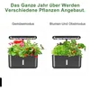 Two smart indoor garden systems are shown, one with flowers and strawberries, and the other with lettuce and tomatoes, under LED grow lights. Produktbild-Vorschau