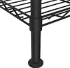 A close-up view of the bottom section of a black metal shelving unit, focusing on the leg and the lowest shelf. Náhled obrázku produktu