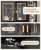 Collage of images showing details of a black wine cabinet with glass doors, gold handles, and internal lighting, with text overlays highlighting features. Anteprima dell’immagine prodotto