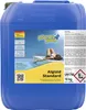 A blue plastic container of pool chemical with a woman relaxing by a pool depicted on the label. Produktbild-Vorschau