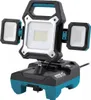 A close-up studio shot of a portable LED work light with multiple adjustable heads, mounted on a black and teal base. Produktbild-Vorschau