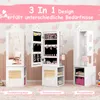 Three different configurations of a white jewelry cabinet with a mirror, designed for children, are displayed against a pink and white patterned background. Náhľad obrázku produktu