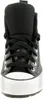 A front view of a black high-top sneaker with a white sole. Produktbild-Vorschau