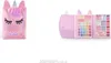 A pink unicorn-themed children's makeup set, shown both closed and open. Voir les images du produit