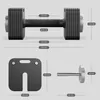 A diagram showing the dimensions of an adjustable dumbbell and its components. Produktbild-Vorschau