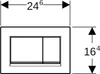 A technical drawing of a toilet flush plate with dimensions. Náhľad obrázku produktu