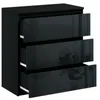 A black high-gloss chest of drawers with three drawers is shown in a studio setting against a white background. Produktbild-Vorschau