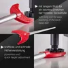 Collage of images showing a red tool being used to adjust the height of furniture base feet. Produktbild-Vorschau