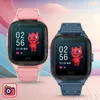 Two children's smartwatches, one pink and one blue, displayed against a colorful, abstract background. Náhled obrázku produktu