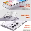 A collage of three images showing a clear phone case and its features. Produktbild-Vorschau
