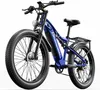 A blue electric mountain bike with fat tires is shown against a white background. Produktbild-Vorschau