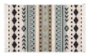 A rectangular rug with a geometric pattern and fringe on the ends, laid flat on a white background. Náhled obrázku produktu