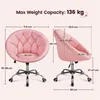 Two views of a pink swivel chair with dimensions indicated. Produktbild-Vorschau