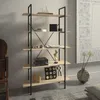 A modern bookshelf with various decorative items and books on its shelves, placed against a textured wall. Náhled obrázku produktu