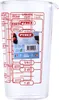 A clear glass measuring cup with red markings and text. Podgląd zdjęcia produktu