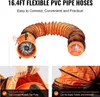 A flexible PVC pipe hose connected to a fan, with close-up views of its features. Produktbild-Vorschau