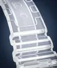 A close-up of a clear watch strap with a dark background. Voir les images du produit