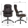 Two views of a brown office chair with dimensions indicated by lines and text. Produktbild-Vorschau