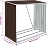 A 3D rendering of a brown and silver metal log store with dimensions indicated. Anteprima dell’immagine prodotto