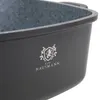 A close-up view of the side of a black pot with a silver logo and text. Produktbild-Vorschau