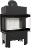 A black steel fireplace insert with a glass front and a chimney flue. Podgląd zdjęcia produktu