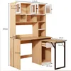 A product shot of a wooden desk with an attached hutch and shelving unit, with dimensions indicated by measurement lines and text. Produktbild-Vorschau