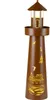 A brown lighthouse-shaped decorative lamp with cutouts of ships and birds, illuminated from within. Produktbild-Vorschau