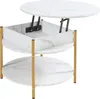 A white and gold lift-top coffee table with a marble-like pattern. Produktbild-Vorschau