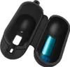 An open black case for earbuds, with one earbud inside. Produktbild-Vorschau