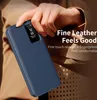 A hand holding a blue leather flip case for a Samsung Galaxy S22, with text overlay describing its features. Náhled obrázku produktu