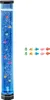 A tall, cylindrical blue lava lamp with small fish inside, standing on a black hexagonal base. Several small, colorful fish figures are arranged to the right of the lamp. Produktbild-Vorschau