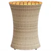A product shot of a beige poly rattan side table with a wooden top. Produktbild-Vorschau