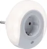 A white and gray night light with a built-in electrical socket. Produktbild-Vorschau