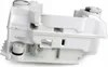 A white plastic chainsaw crankcase assembly with black and gray caps is shown against a white background. Produktbild-Vorschau