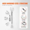 A flat lay of a crowfoot wrench set with marketing text and feature callouts. Náhled obrázku produktu