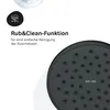 A close-up of a black shower head with text and an icon describing its features. Produktbild-Vorschau