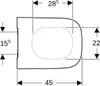 A top-down technical drawing of a toilet seat with dimensions indicated. Anteprima dell’immagine prodotto