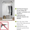 An open wardrobe with clothes hanging on a rod, and storage boxes below. A graphic highlights product features. Náhľad obrázku produktu