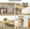 A collage of four images showcasing the details and features of a white and wood-tone cabinet or sideboard. Náhled obrázku produktu