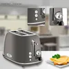 A toaster is shown on a table with close-up insets of its controls and a plate of cheese toast. Náhled obrázku produktu