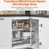 A corner cabinet with a rotating storage organizer filled with kitchenware. Náhľad obrázku produktu