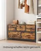 A dresser with fabric drawers in a closet, with clothes hanging above and a handbag and hat on top. Produktbild-Vorschau