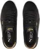 A top-down view of a pair of black Puma Jada Distressed sneakers with gold accents. Podgląd zdjęcia produktu