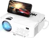 A white projector with a smartphone displaying a racing game connected via a cable. Produktbild-Vorschau